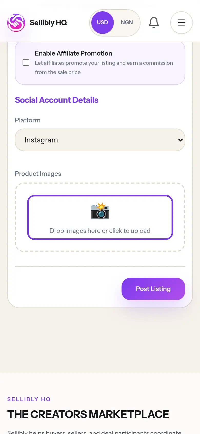 The Product Images upload box, outlined