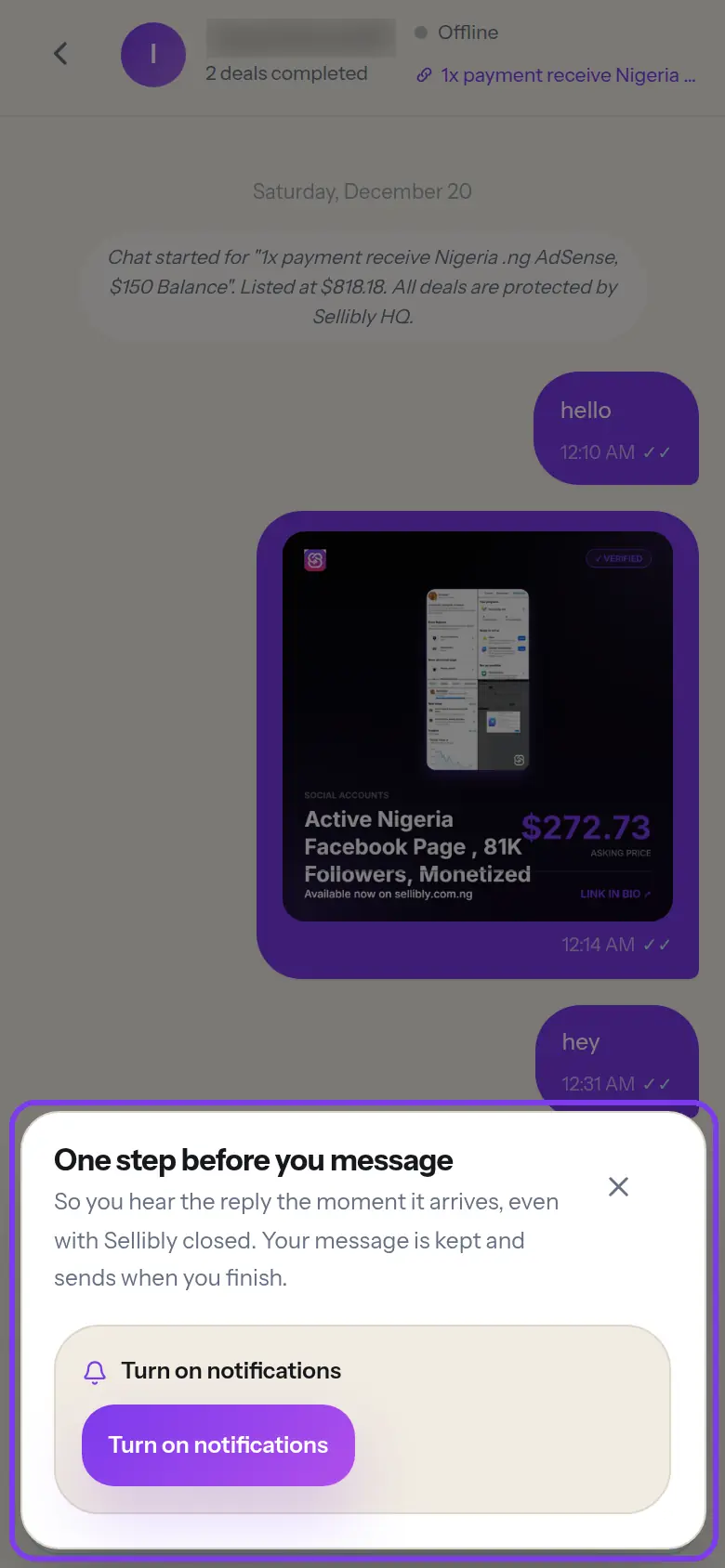 The One step before you message panel, outlined