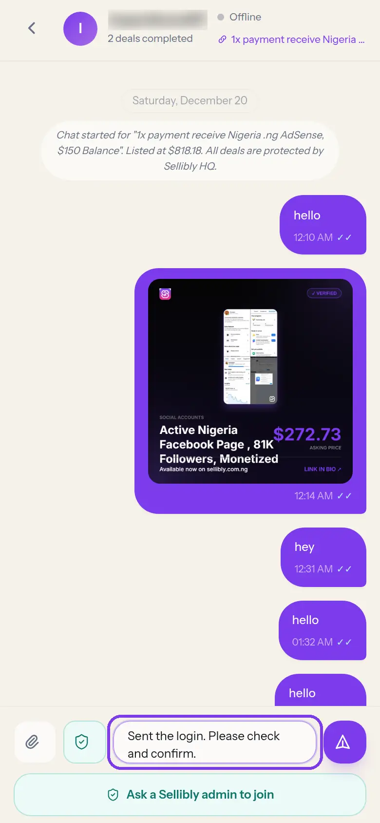 A reply typed in the message box, outlined