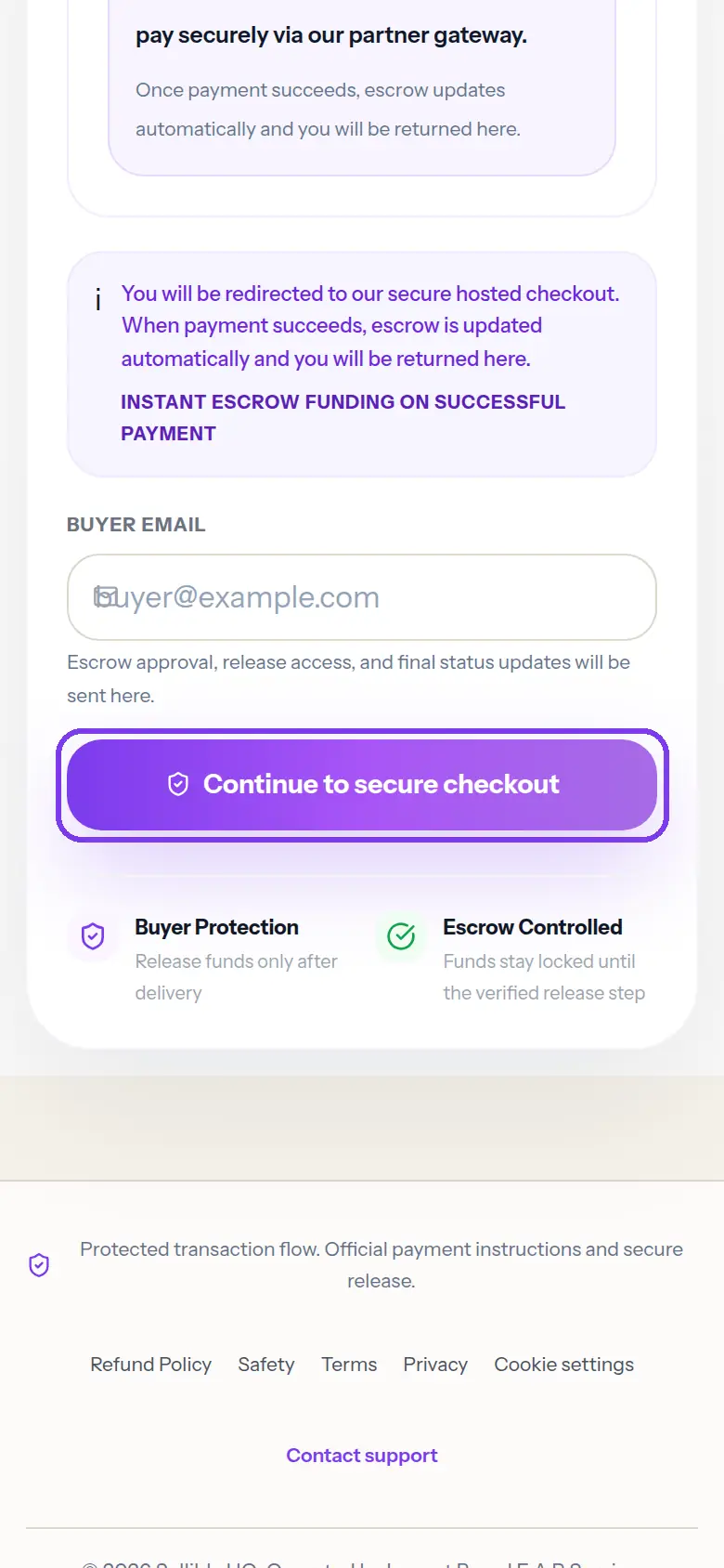 The Continue to secure checkout button, outlined
