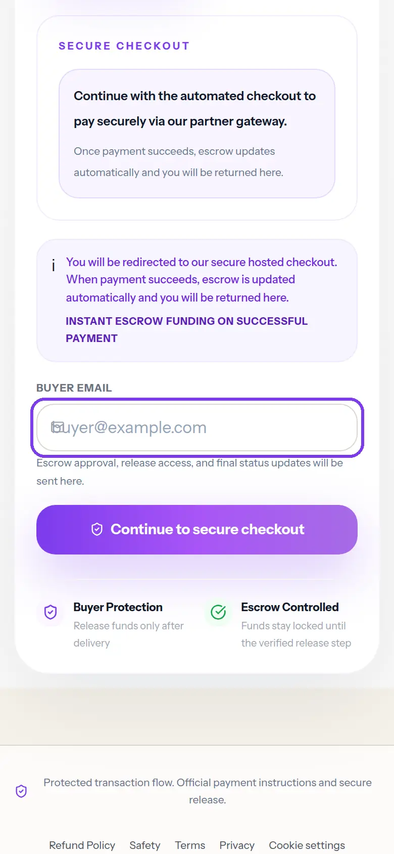 The Buyer email field on the payment page, outlined