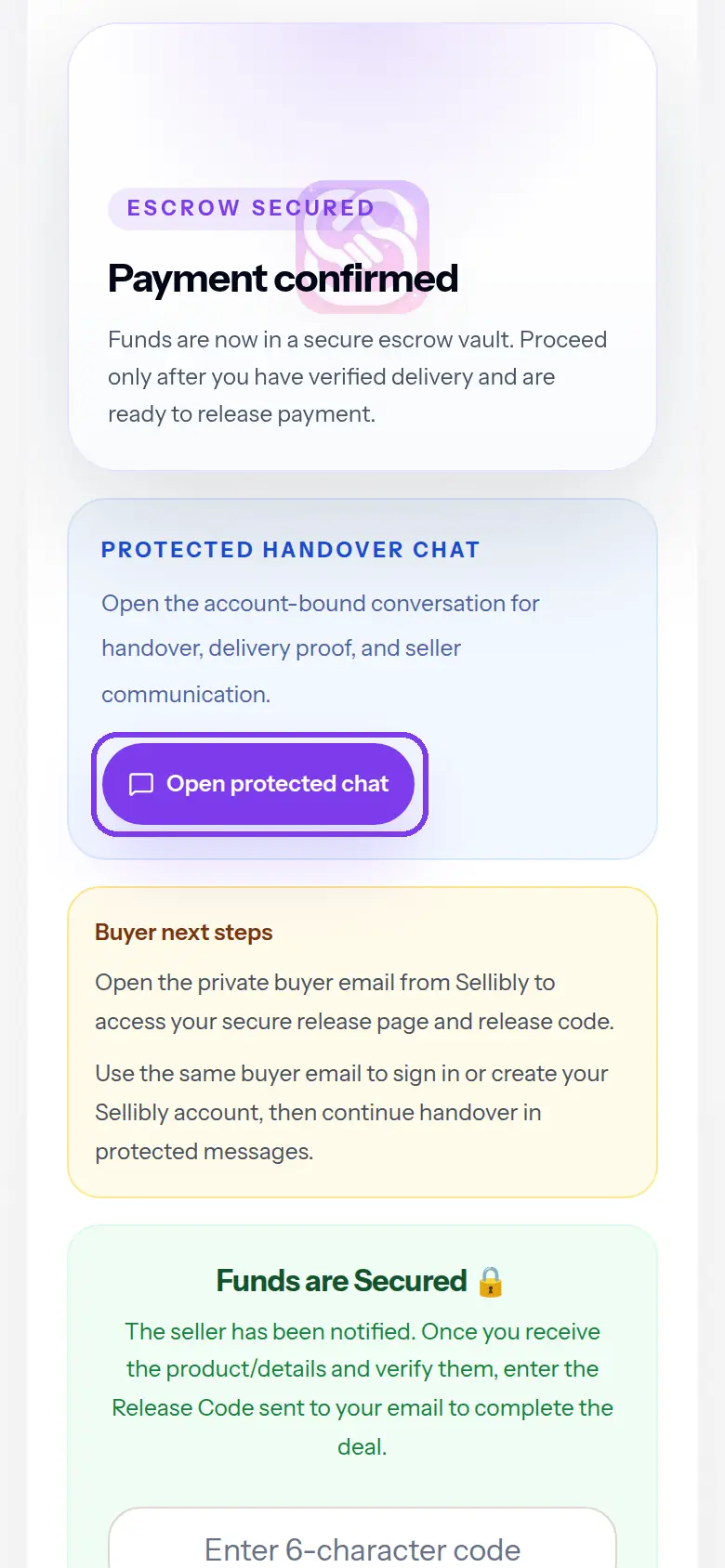 The Open protected chat button on the deal page, outlined
