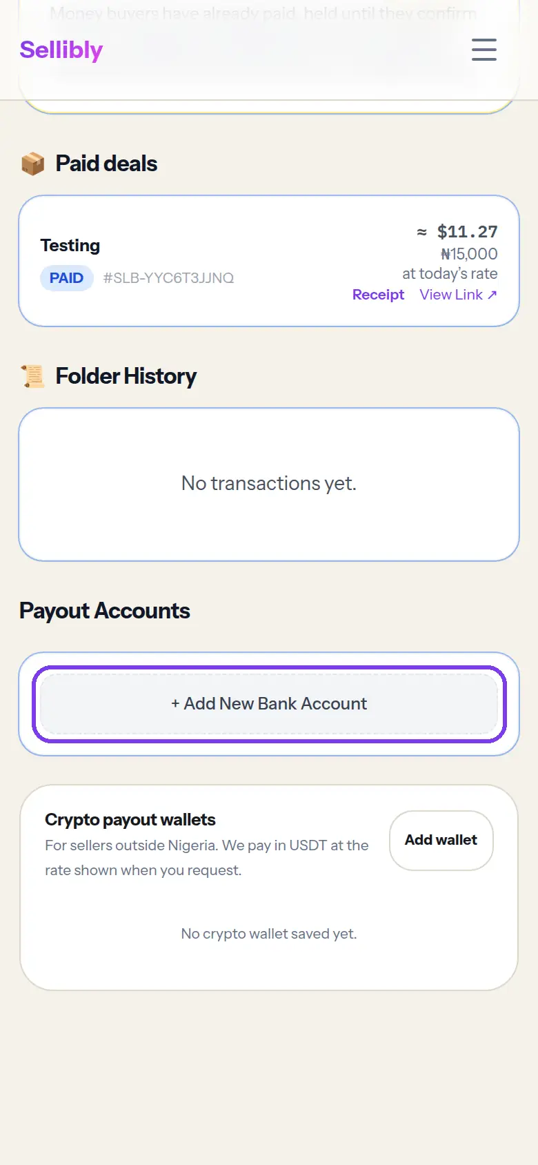 The Add New Bank Account button, outlined